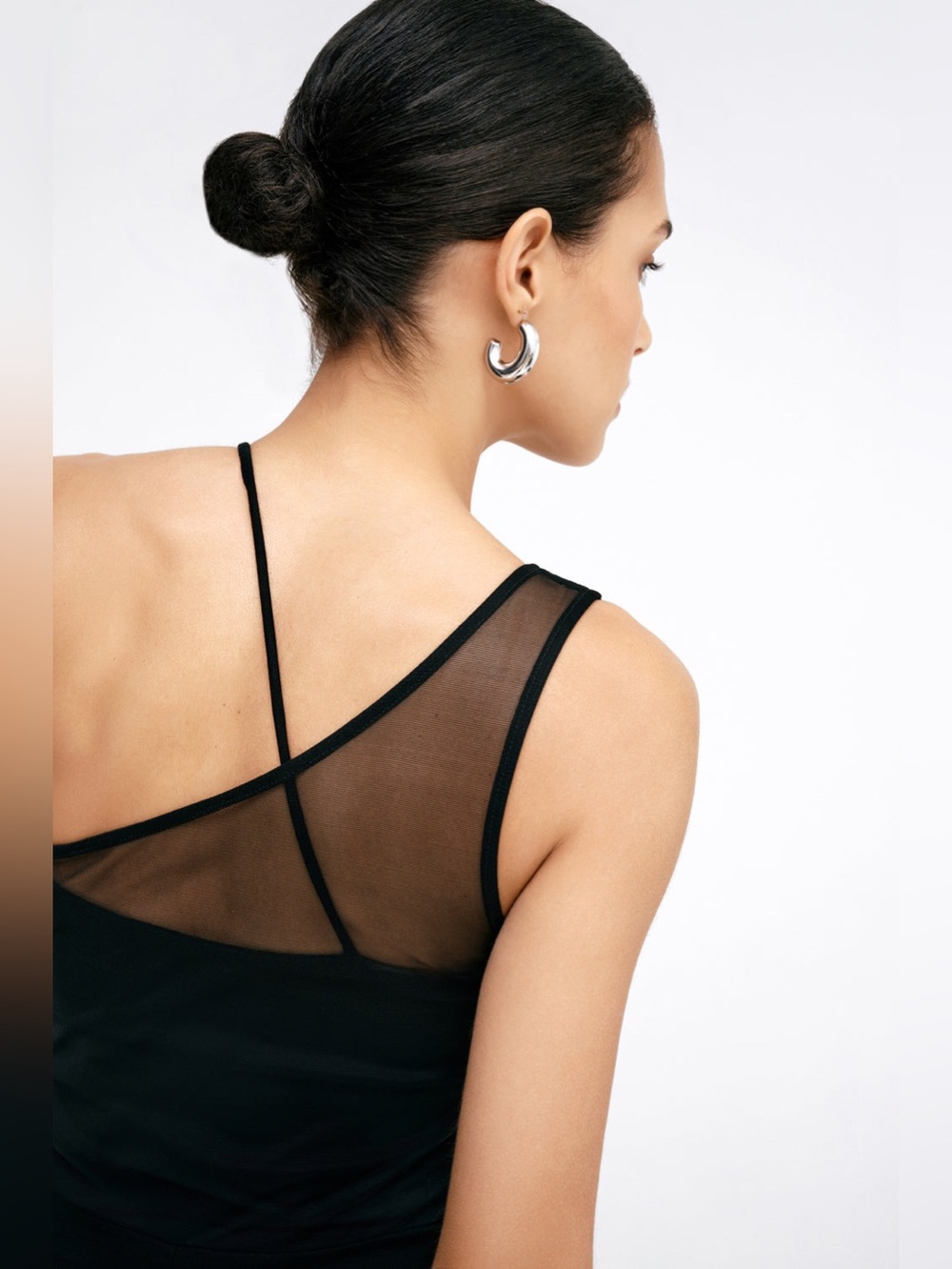 Marcella Vivica Black One-Shoulder Mesh Insert Midi Dress - Picture 4 of 9